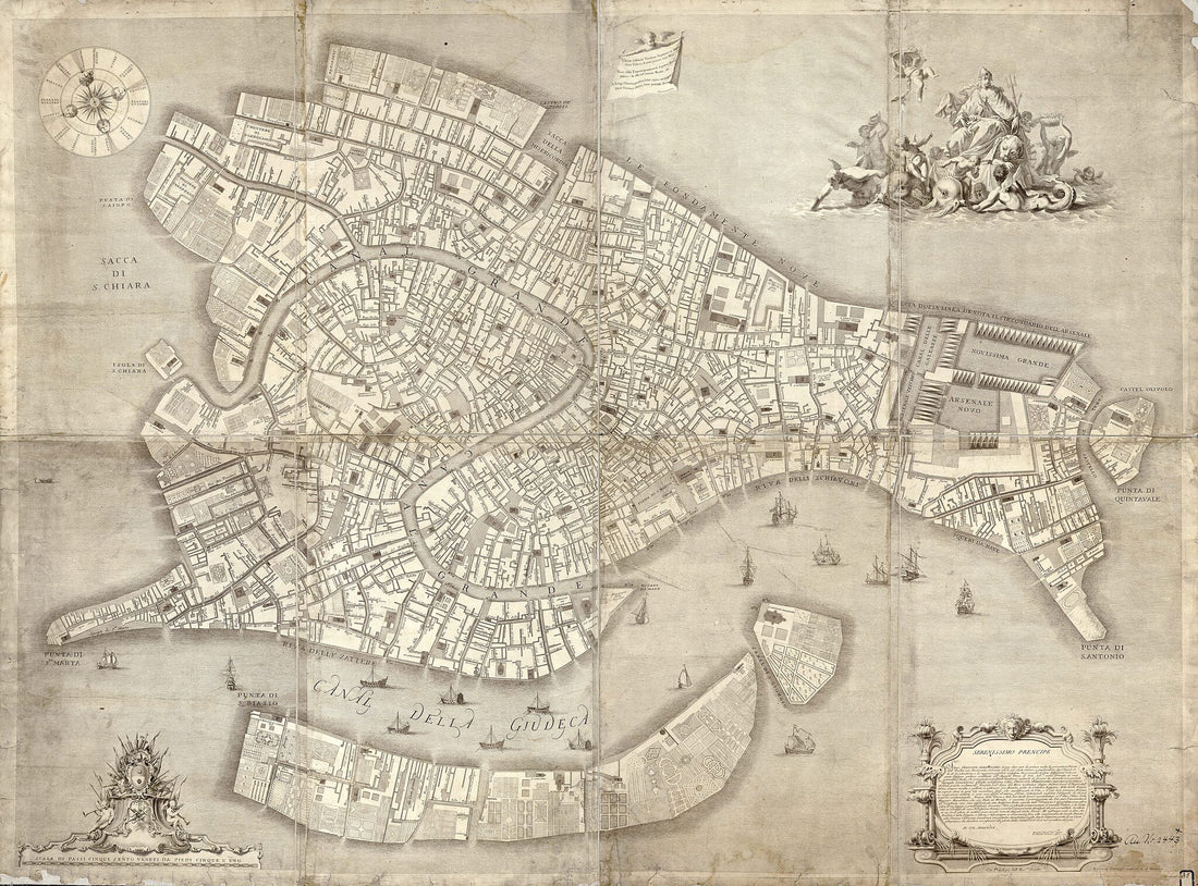 This old map of Iconografica Rappresentatione Della Inclita Città Di Venezia Consacrata Al Reggio Serenissimo Dominio Veneto from 1729 was created by Giuseppe Baroni, Lodovico Ughi in 1729
