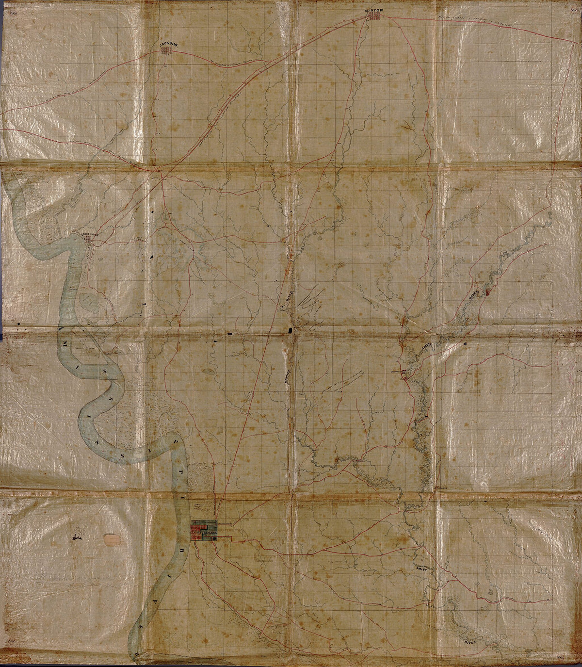 Map of the Region East and North of Baton Rouge, Showing Batteries On the Mississippi North of Port Hudson in 1863 by Relic Map Company