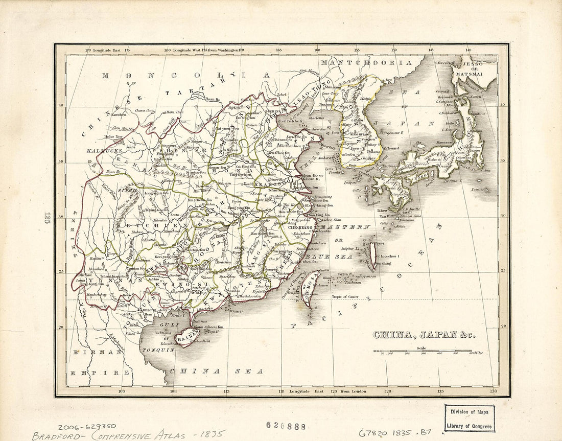 This old map of China, Japan, &c. (China, Japan, Etc) from 1835 was created by T. G. (Thomas Gamaliel) Bradford in 1835