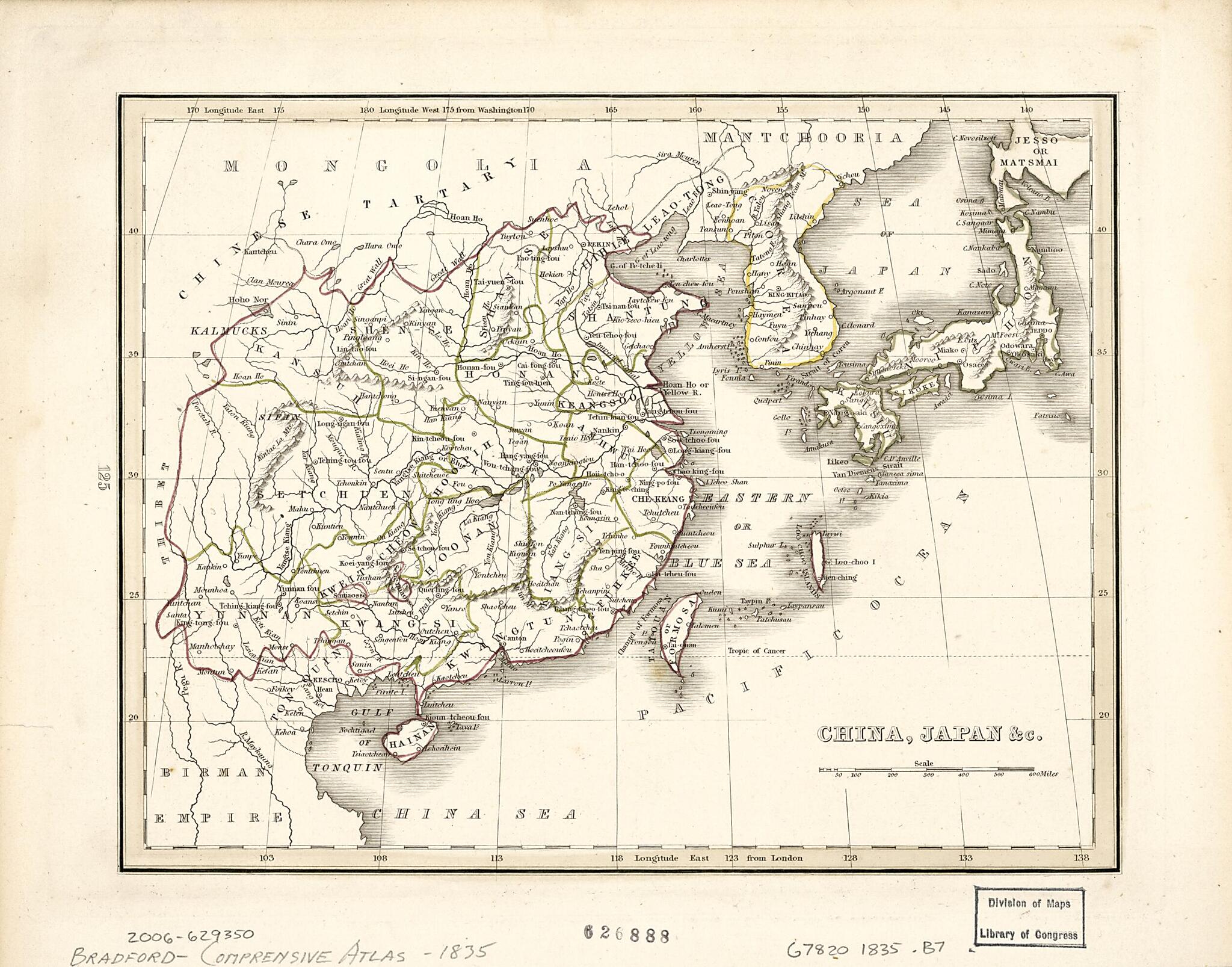 This old map of China, Japan, &c. (China, Japan, Etc) from 1835 was created by T. G. (Thomas Gamaliel) Bradford in 1835