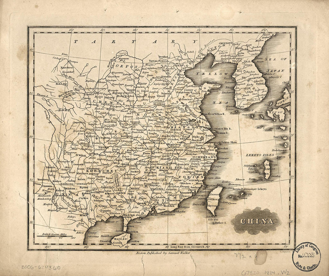 This old map of China from 1834 was created by George W. Boynton, Conrad Brun, Samuel Walker in 1834