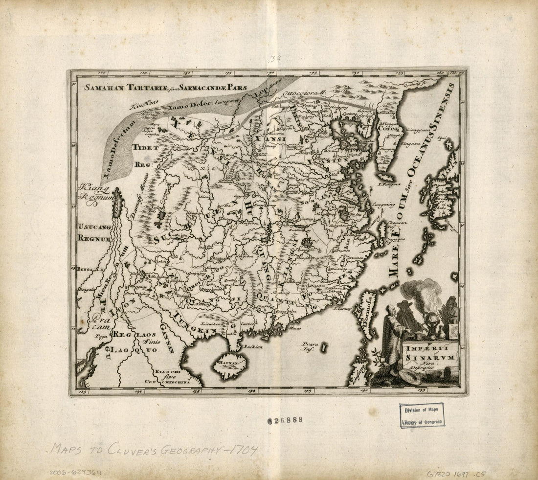 This old map of Imperii Sinarum Nova Descriptio from 1697 was created by Philipp Clüver in 1697