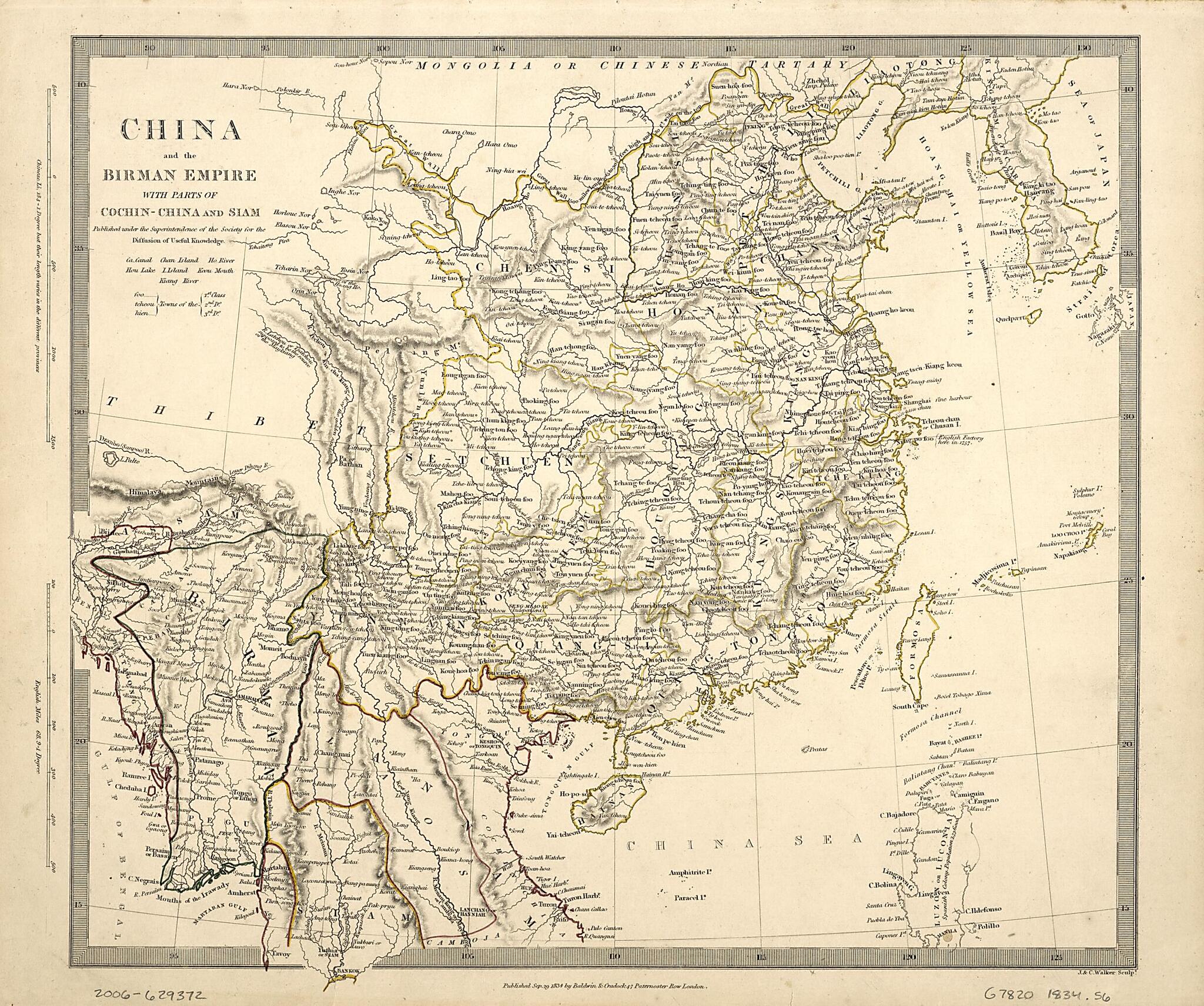 This old map of China and the Birman Empire : With Parts of Cochin China and Siam from 1834 was created by Baldwin & Cradock, J. & C. Walker (Firm), Society for the Diffusion of Useful Knowledge (Great Britain) in 1834
