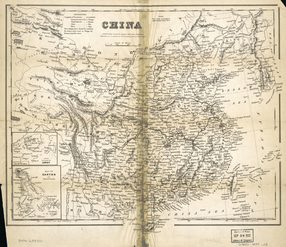 This old map of China from 1855 was created by J.H. Colton & Co in 1855