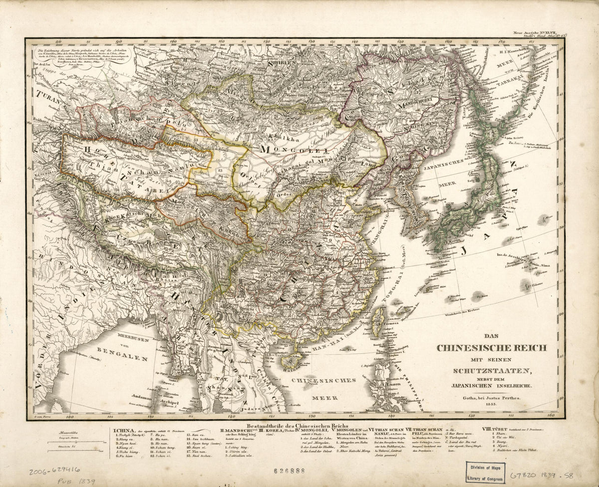 Das Chinesische Reich Mit Seinen Schutzstaaten, Nebst Dem Japanischen Inselreiche 1839 by Relic Map Company