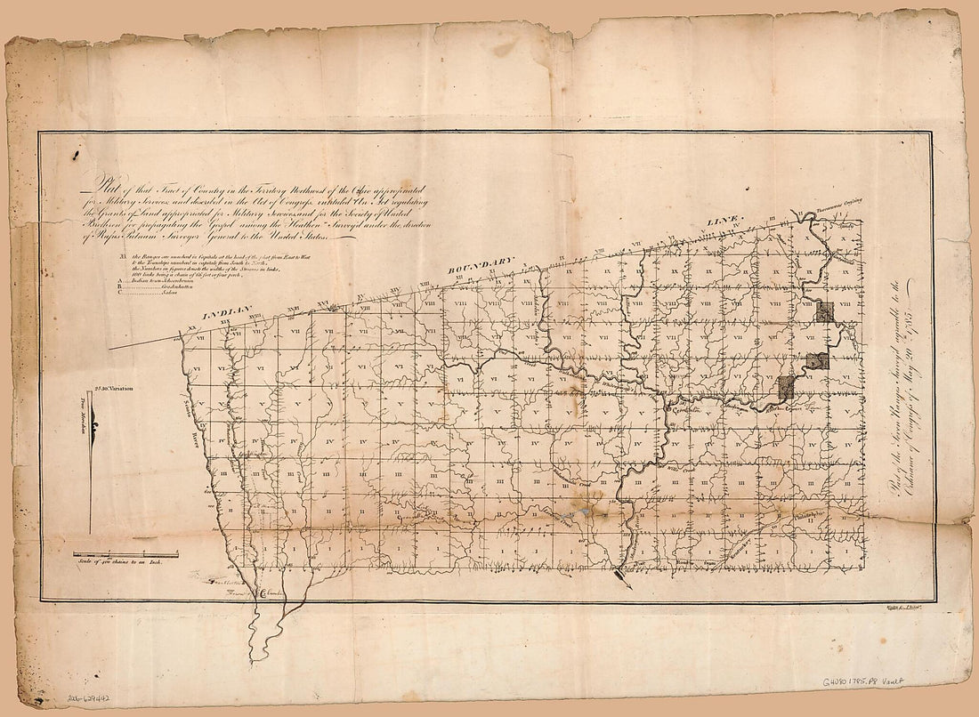 This old map of Plat of That Tract of Country In the Territory Northwest of the Ohio Appropriated for Military Services and Described In the Act of Congress Intitled An Act Regulating the Grants of Land Appropriated for Military Services and for the Soci