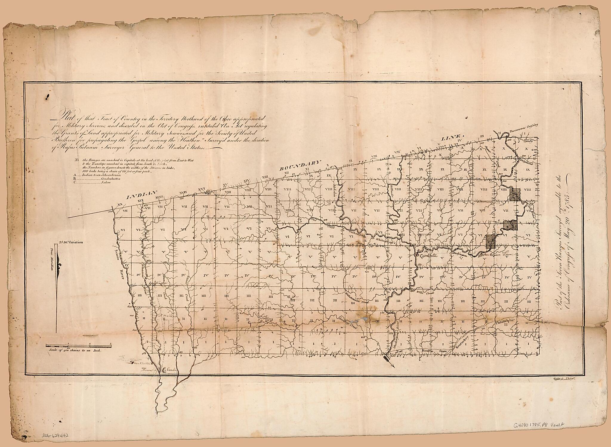 This old map of Plat of That Tract of Country In the Territory Northwest of the Ohio Appropriated for Military Services and Described In the Act of Congress Intitled An Act Regulating the Grants of Land Appropriated for Military Services and for the Soci