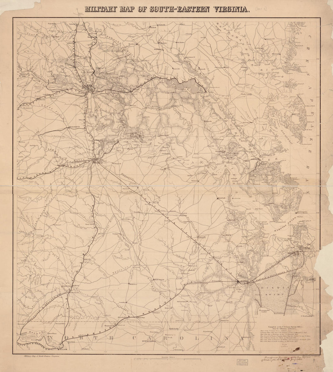 This old map of Eastern Virginia from 1862 was created by Charles G. Krebs, H. (Henry) Lindenkohl, United States Coast Survey in 1862