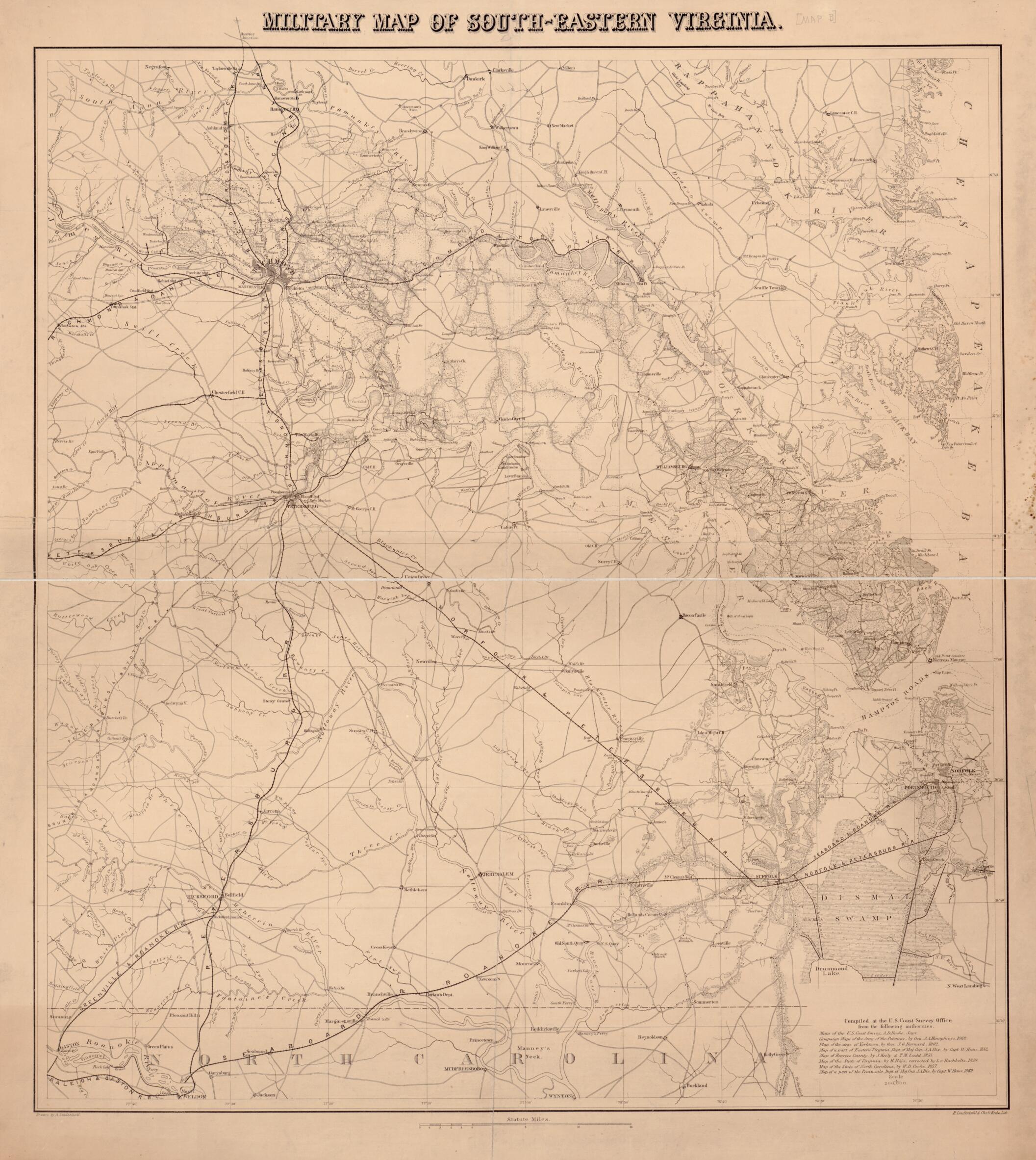 This old map of Eastern Virginia from 1862 was created by Charles G. Krebs, A. Lindenkohl, H. (Henry) Lindenkohl, United States Coast Survey in 1862