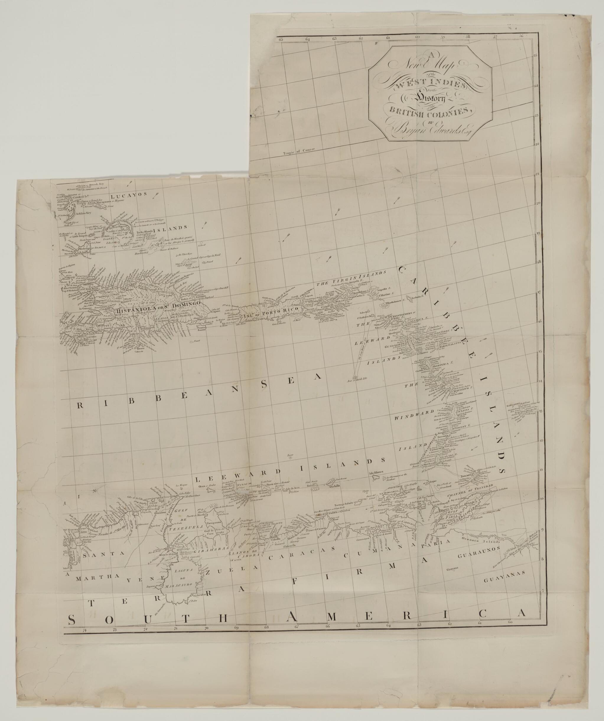 This old map of New Map of the West Indies for the History of the British Colonies from 1700 was created by Bryan Edwards in 1700