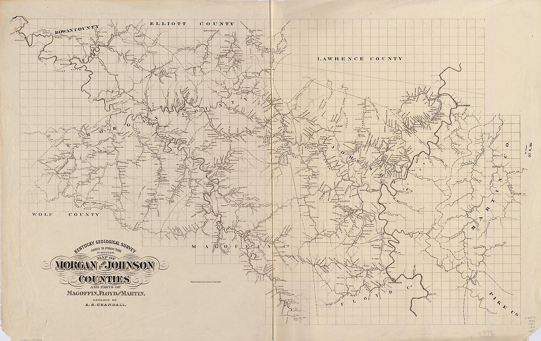 This old map of Map of Morgan and Johnson Counties and Parts of Magofin, Floyd and Martin from 1880 was created by A. R. (Albert Rogers) Crandall, Kentucky Geological Survey in 1880