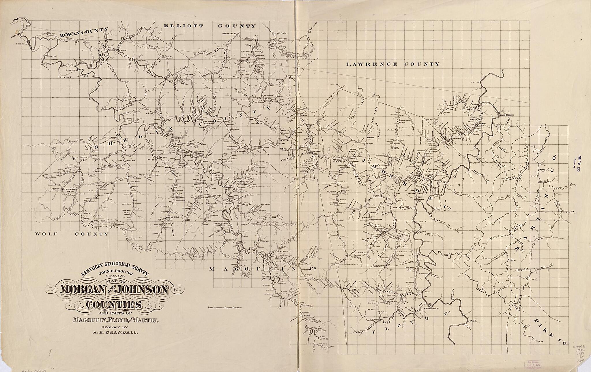 This old map of Map of Morgan and Johnson Counties and Parts of Magofin, Floyd and Martin from 1880 was created by A. R. (Albert Rogers) Crandall, Kentucky Geological Survey in 1880