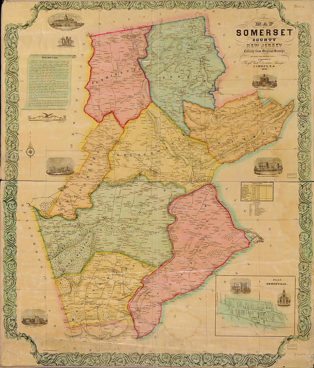 This old map of Map of Somerset County, New Jersey from 1850 was created by James Keily, J. W. Otley, Lloyd Van Derveer in 1850
