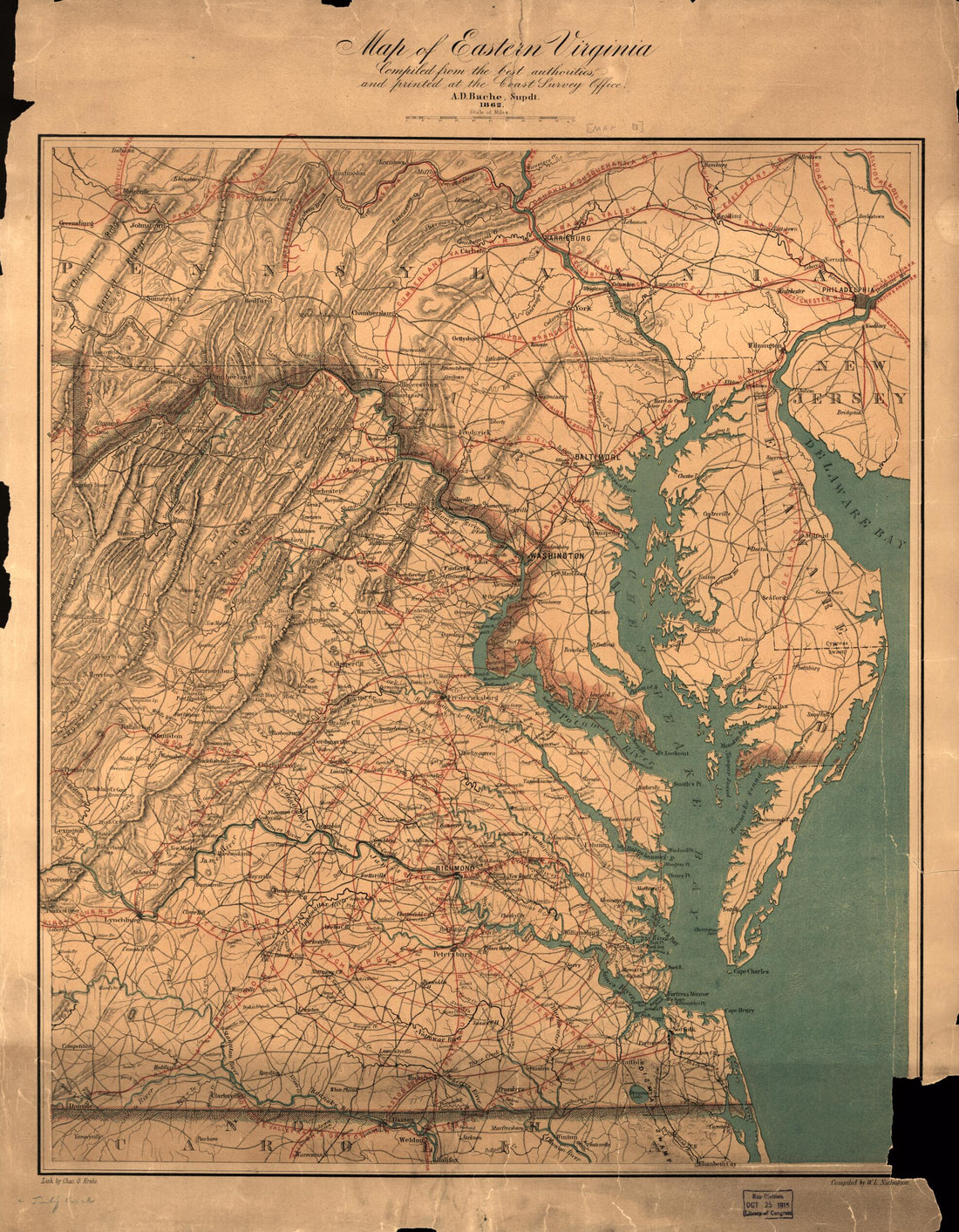 This old map of Map of Eastern Virginia, Map of Eastern Virginia from 1862 was created by W. L. Nicholson in 1862