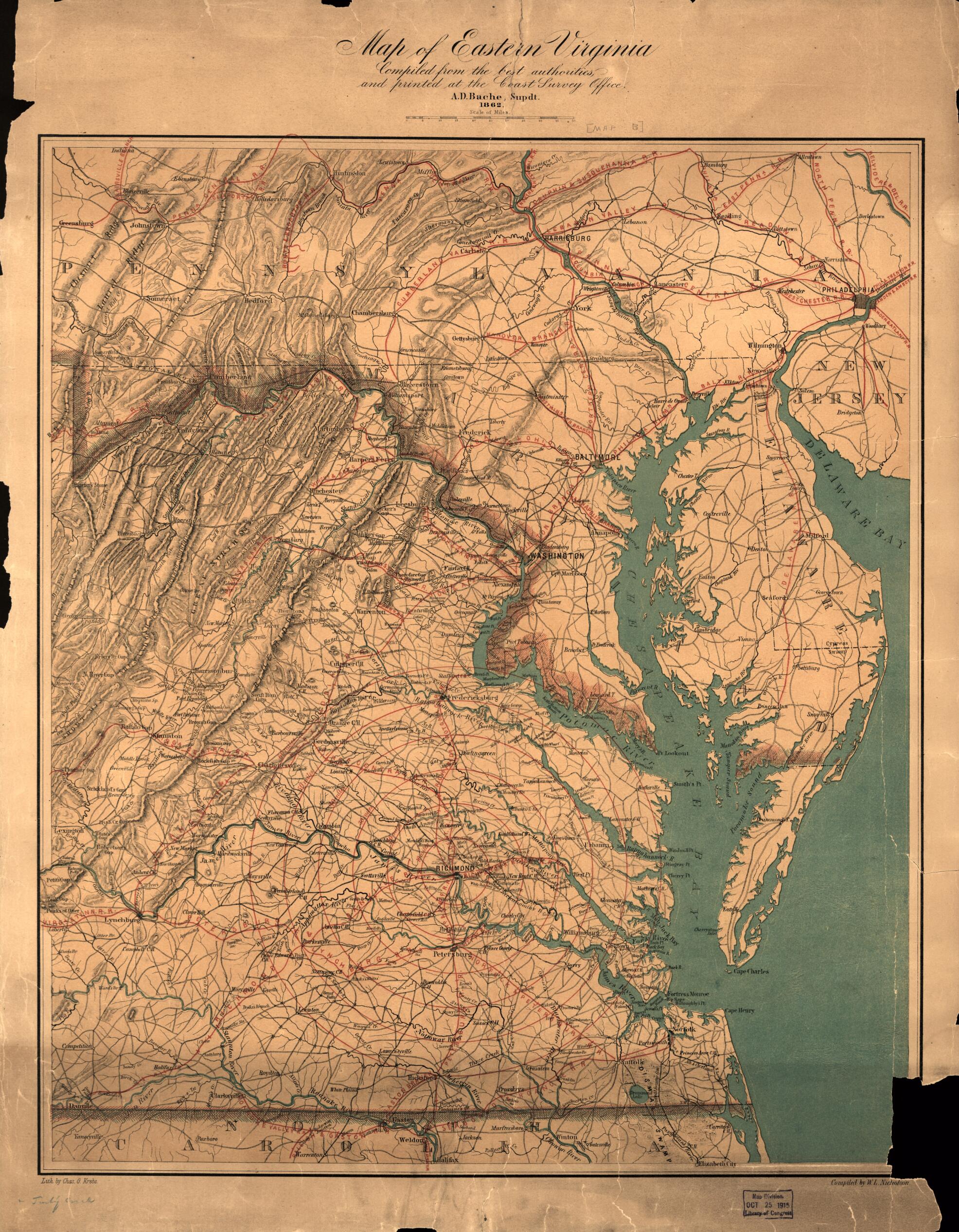 This old map of Map of Eastern Virginia, Map of Eastern Virginia from 1862 was created by W. L. Nicholson in 1862
