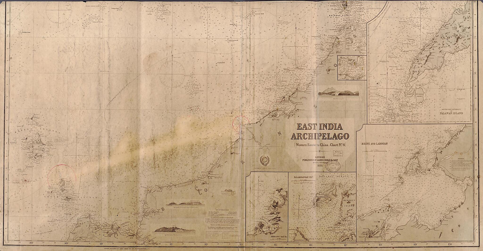 This old map of Western Route to China. Chart No.4, East India Archipelago (East India Archipelago) from 1895 was created by James F. (James Frederick) Imray, James Imray and Son in 1895