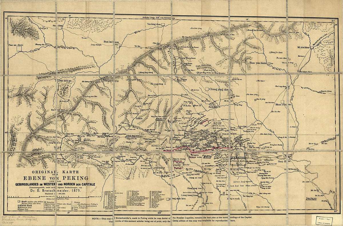 Original Karte Der Ebene Von Peking Und Des Gebirgslandes Im Westen Und Norden Der Capitale 1900 by Relic Map Company