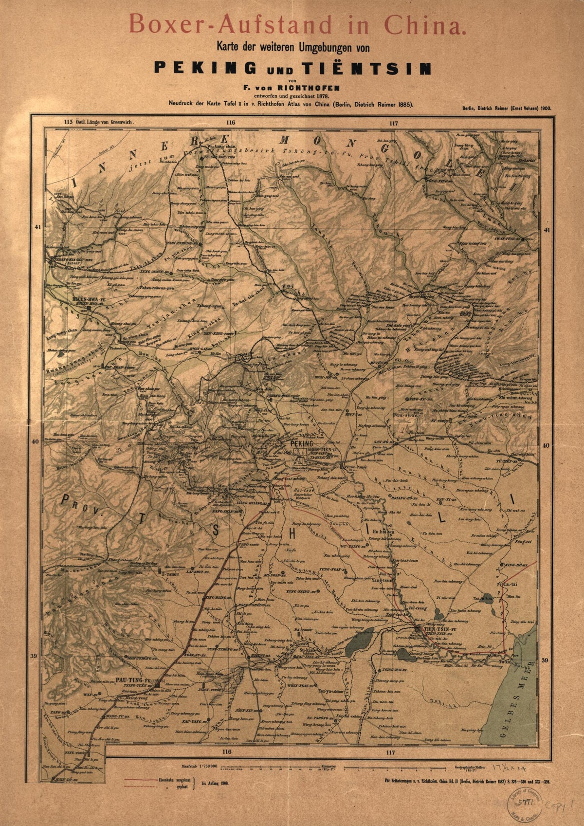 Aufstand In China : Karte Der Weiteren Umgebungen Von Peking Und Tiëntsin 1900 by Relic Map Company