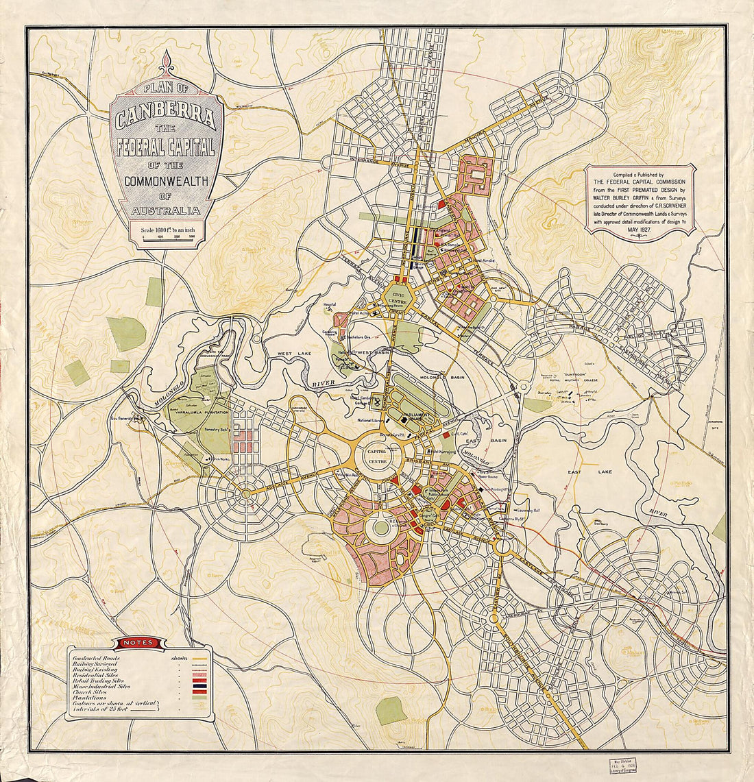 This old map of Plan of Canberra, the Federal Capital of the Commonwealth of Australia from 1927 was created by Australia. Federal Capital Commission, Walter Burley Griffin in 1927