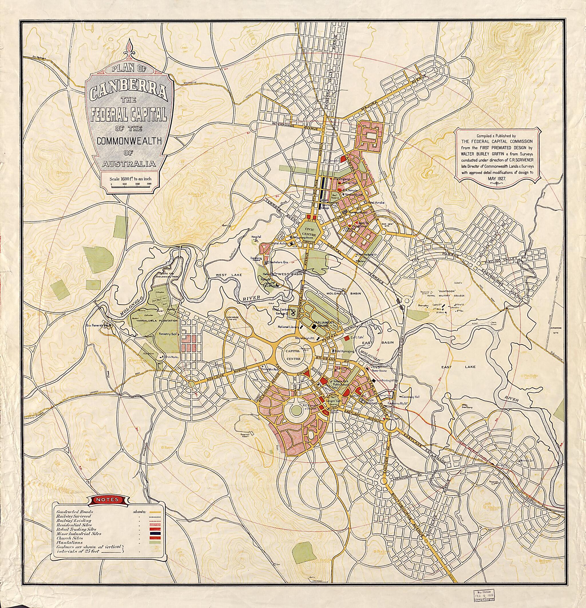 This old map of Plan of Canberra, the Federal Capital of the Commonwealth of Australia from 1927 was created by Australia. Federal Capital Commission, Walter Burley Griffin in 1927