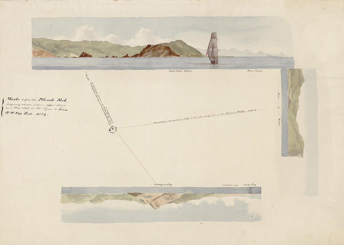 This old map of Marks to Find the Blonde Rock Dangerously Situated Between Copper&