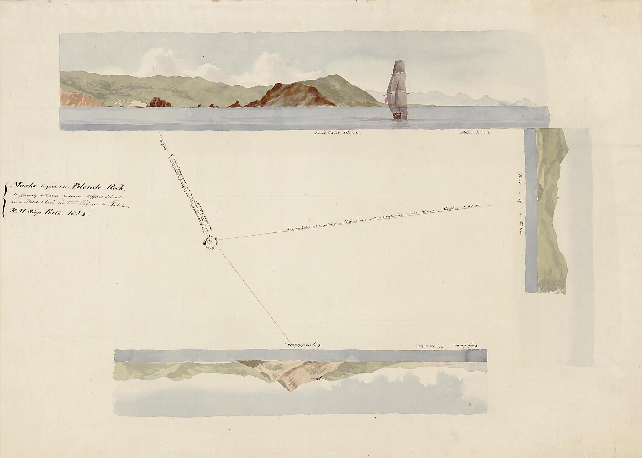 This old map of Marks to Find the Blonde Rock Dangerously Situated Between Copper&