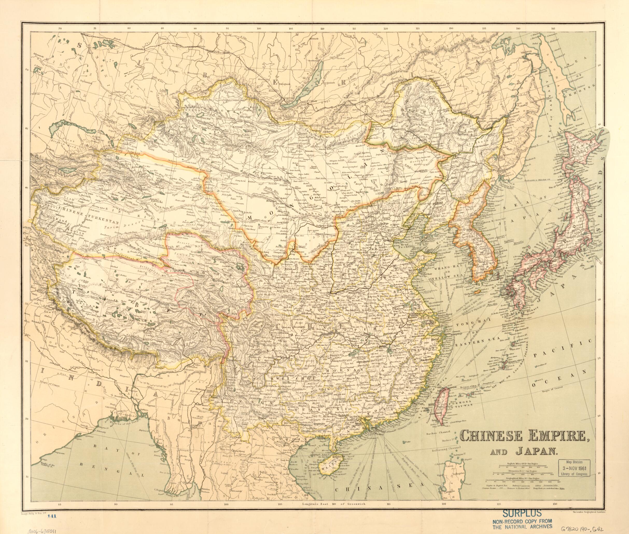 This old map of Chinese Empire and Japan (Philips&