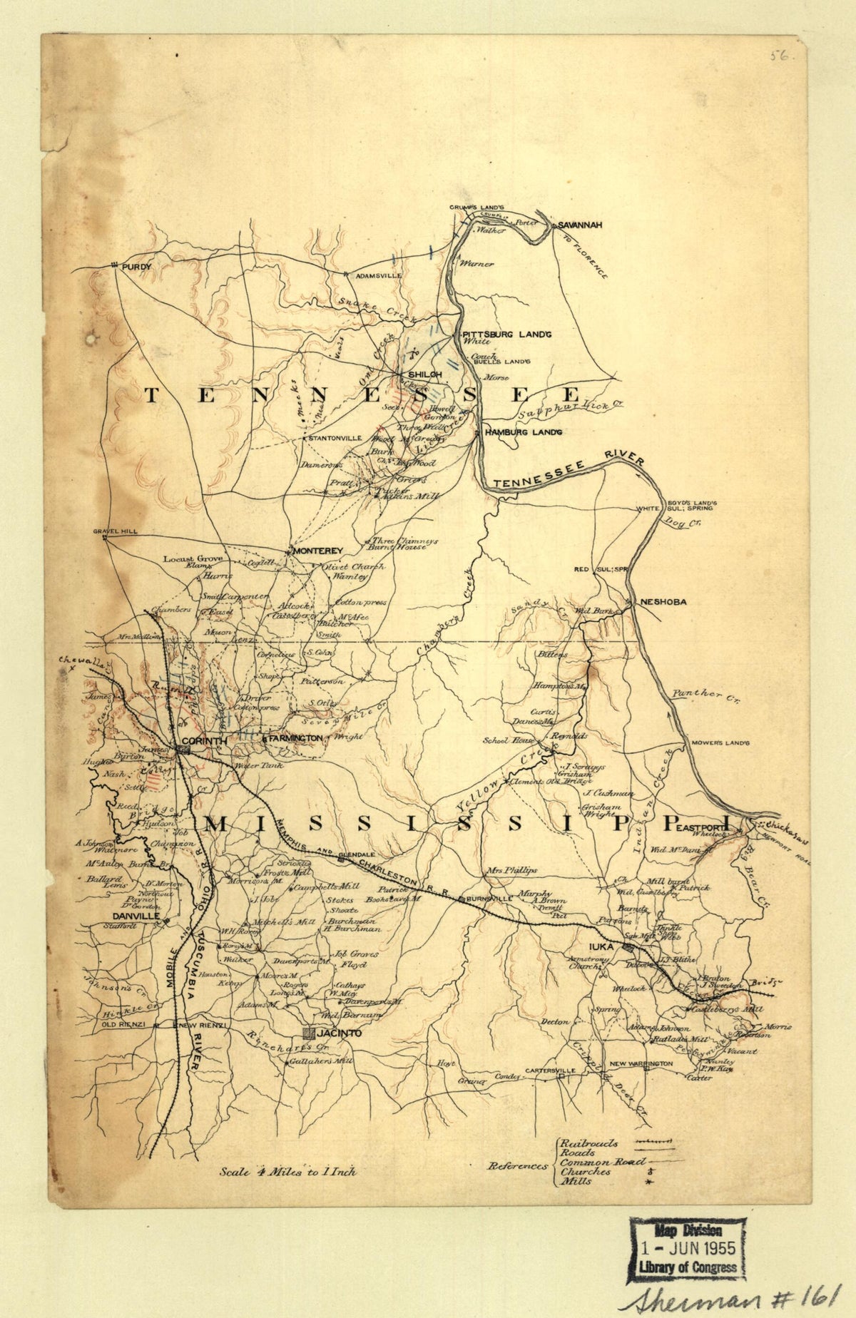 Map of Part of the Counties of McNairy and Hardin, Tennessee, and Alcorn and Tishomingo, Mississippi. 1862 by Relic Map Company
