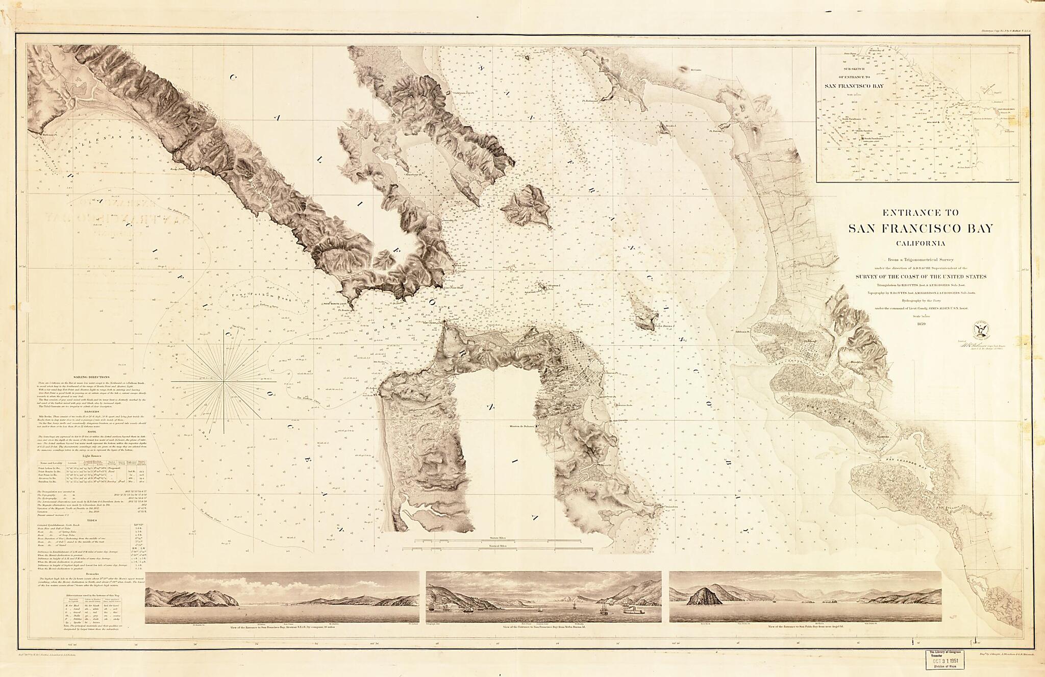 This old map of Asst. ; Topography by R.D. Cutts, Asst., A.M. Harrison & A.F. Rodgers, Sub-Assts. ; Hydrography by the Party Under the Command of Lieut. Comdg. James Alden, U.S.N. Assist from 1859 was created by A. D. (Alexander Dallas) Bache, R. D. (Ric
