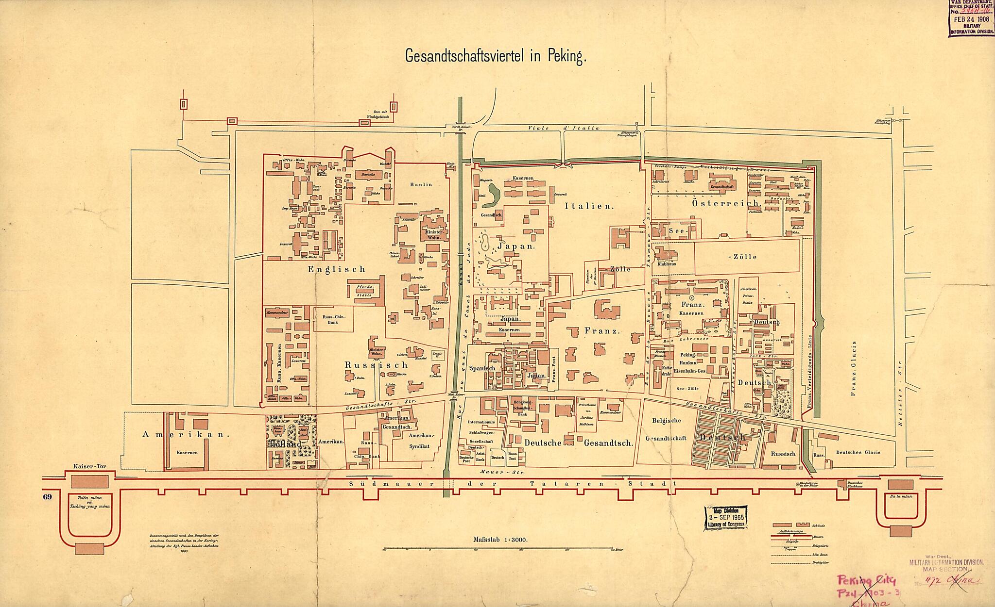 This old map of Gesandtschaftsviertel In Peking from 1903 was created by Prussia (Germany). Landesaufnahme. Kartogr. Abteilung in 1903