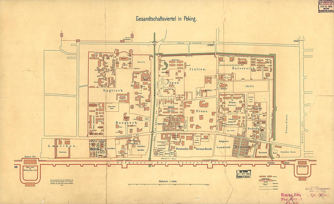 This old map of Gesandtschaftsviertel In Peking from 1903 was created by Prussia (Germany). Landesaufnahme. Kartogr. Abteilung in 1903