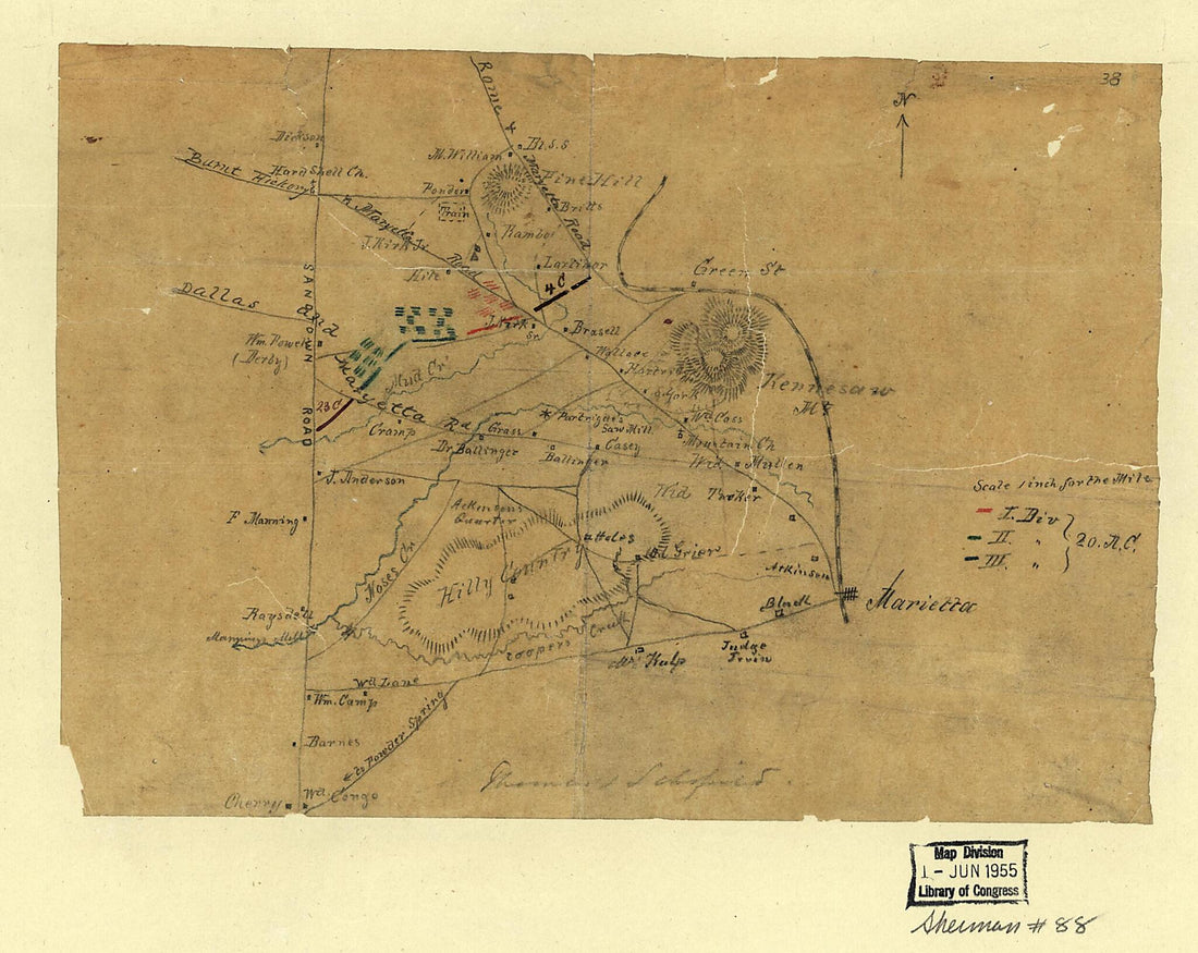 This old map of Union Troop Positions Northwest of Marietta, Georgia, June? from 1864 was created by in 1864