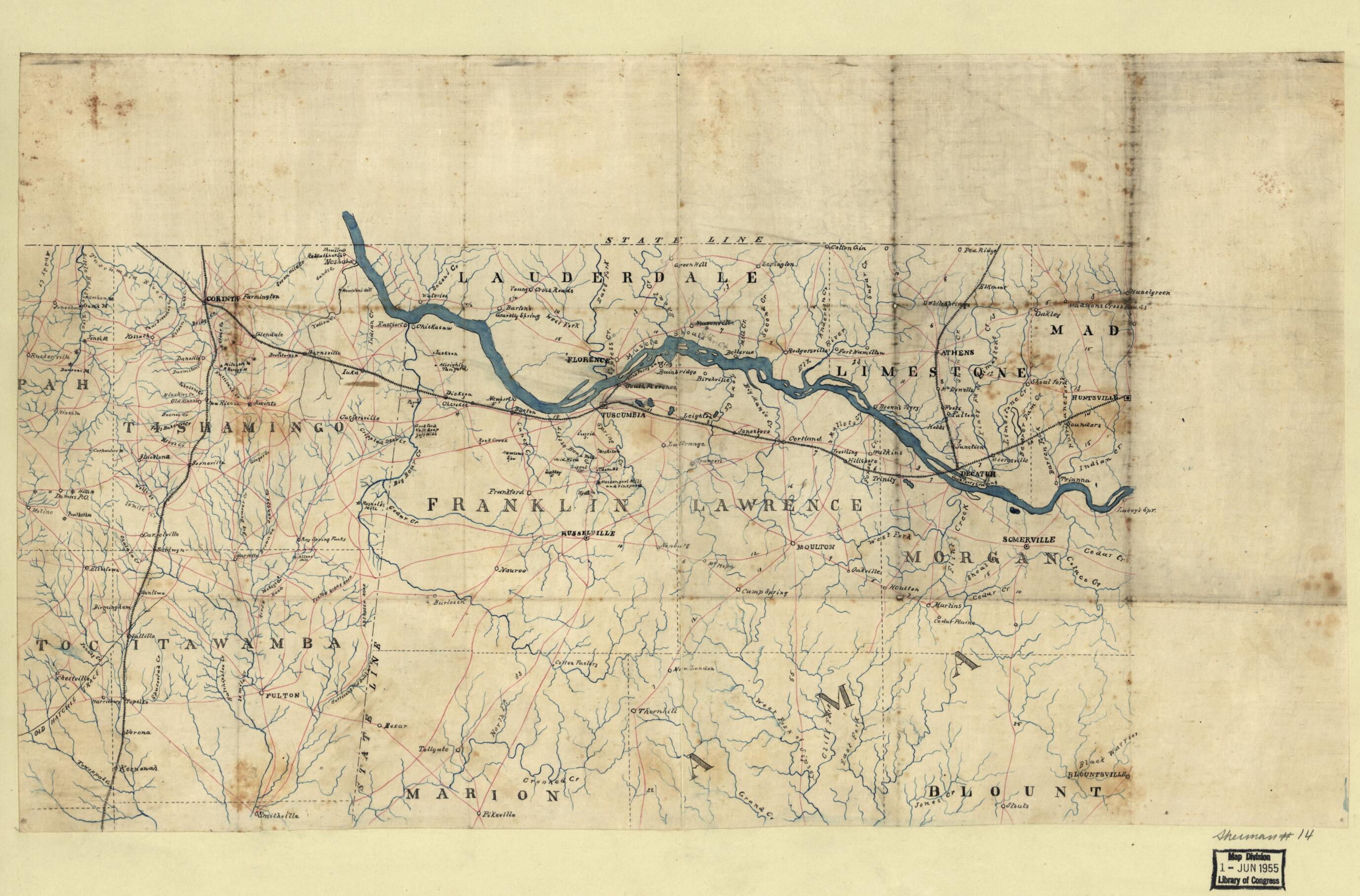 This old map of Map of Northwest Alabama and Northeast Mississippi from 1863 was created by in 1863