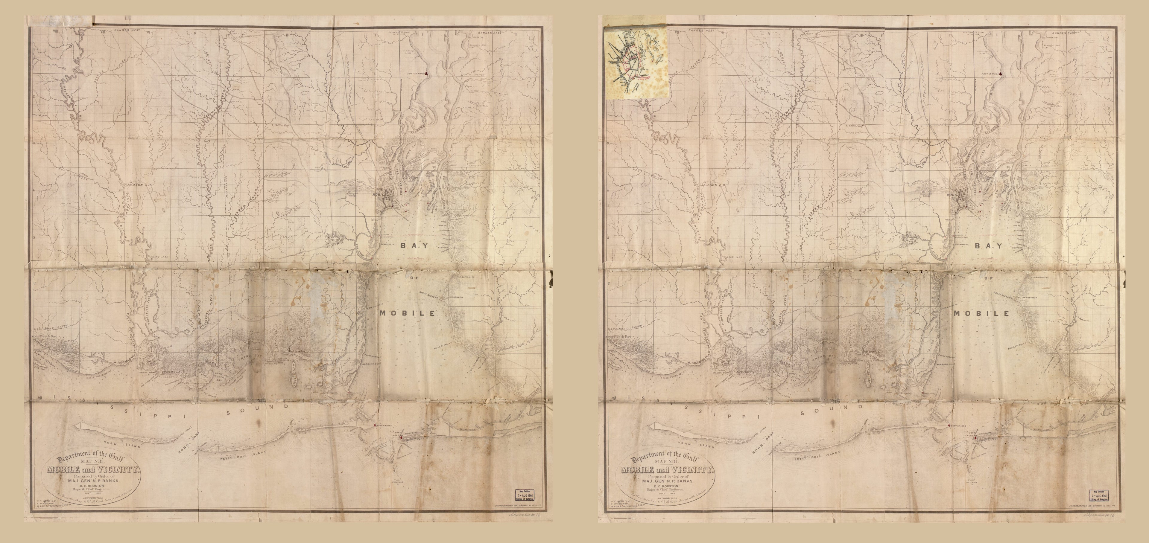 This old map of Mobile and Vicinity from 1863 was created by Brown & Ogilvie, John La Tourrette in 1863