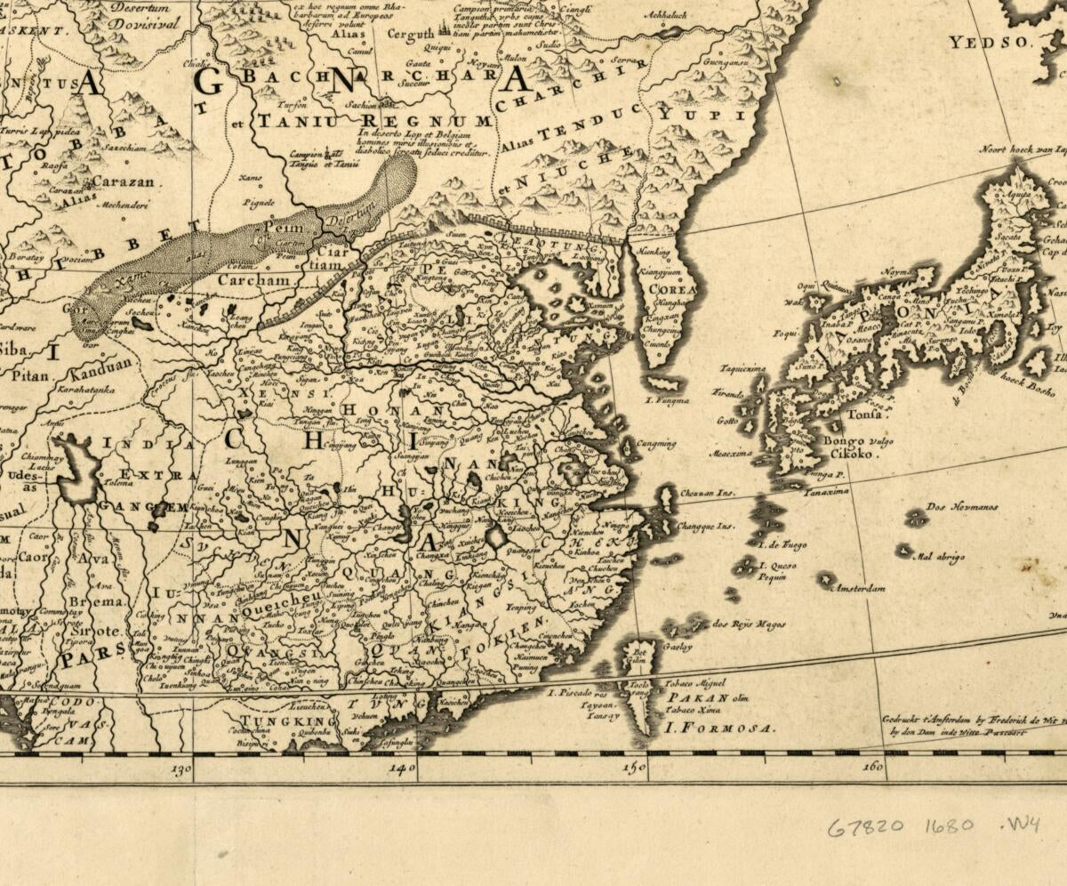 This old map of Magnae Tartariae Magni Mogolis Imperii Iaponiae Et Chinae Nova Descriptio from 1680 was created by Frederik De Wit in 1680