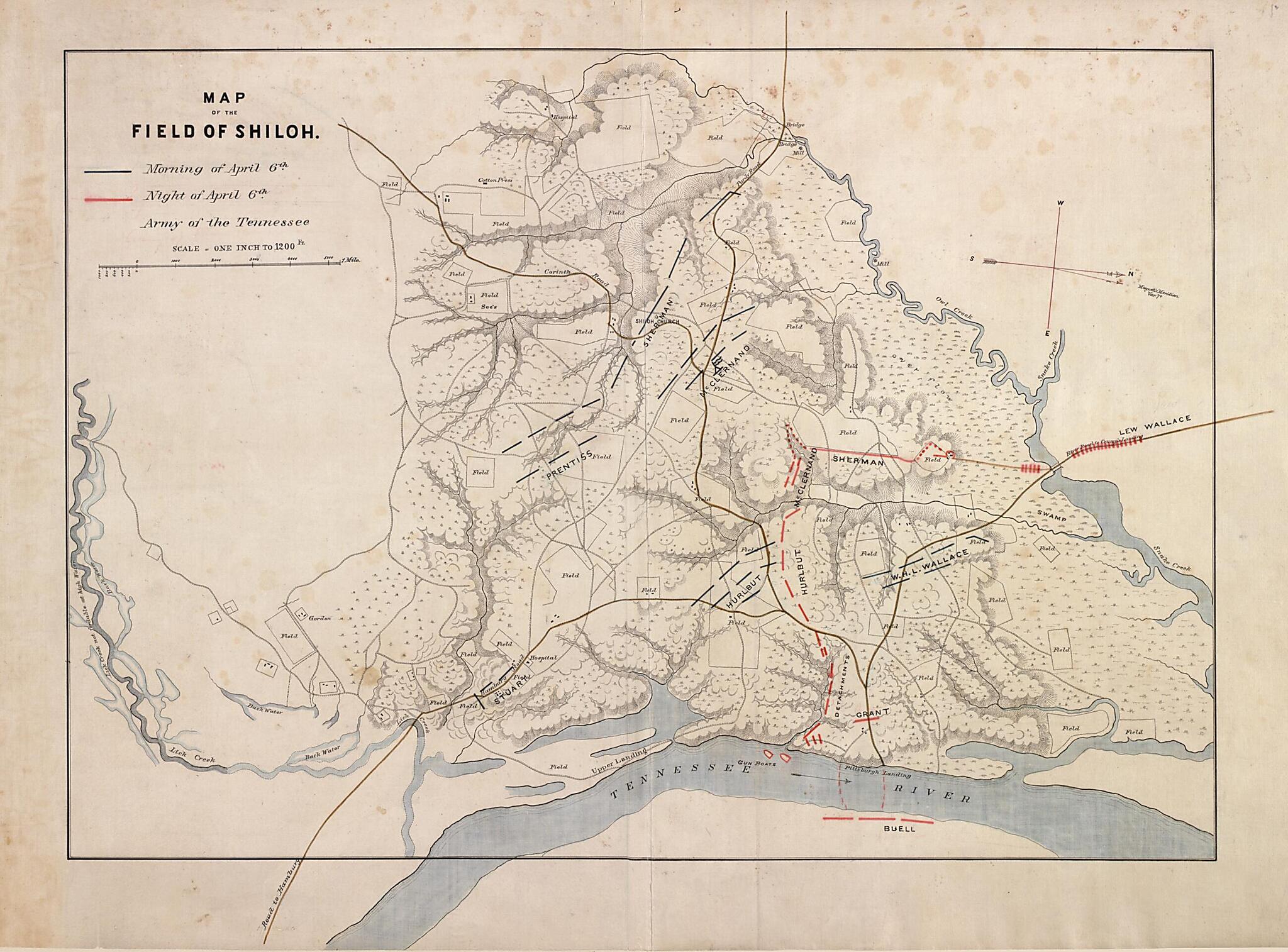 This old map of Map of the Field of Shiloh. April 6 from 1862 was created by United States. Army. Department of the Tennessee in 1862