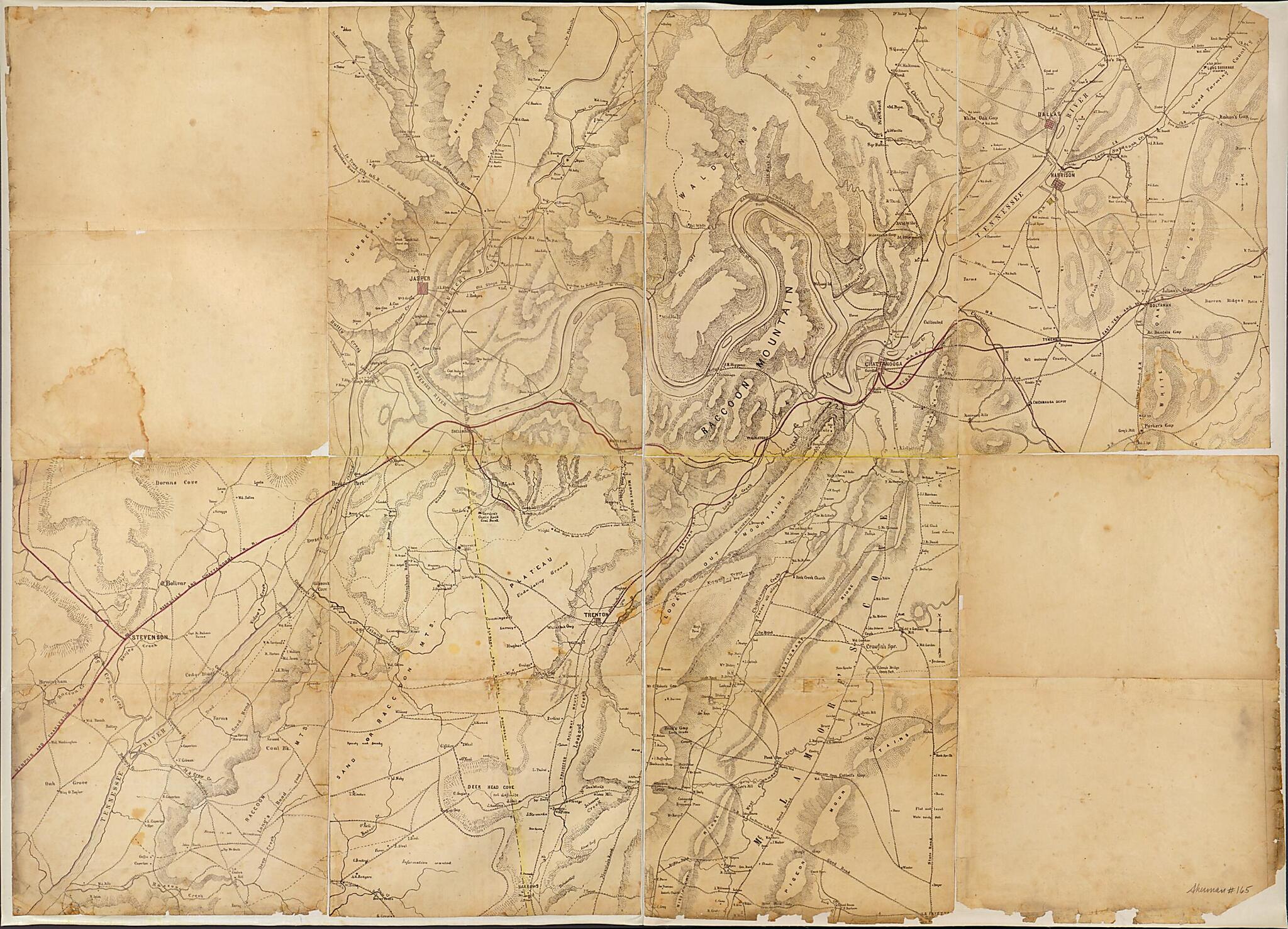 This old map of Map of the Environs of Chattanooga, Showing Roads, Railroads, Towns, Houses, Names of Residents, Drainage, and Relief by Hachures. from 1864 was created by in 1864