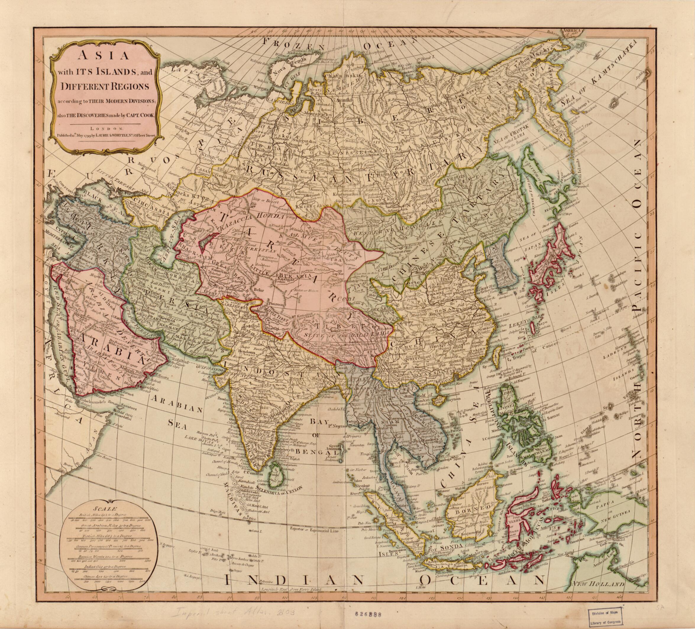 Asia With Its Islands and Different Regions : According to Their Modern Divisions ; Also the Discoveries Made by Capt. Cook 1799 by Relic Map Company