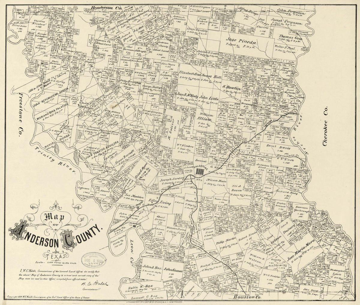 Map of Anderson County, Texas in 1879 by Relic Map Company