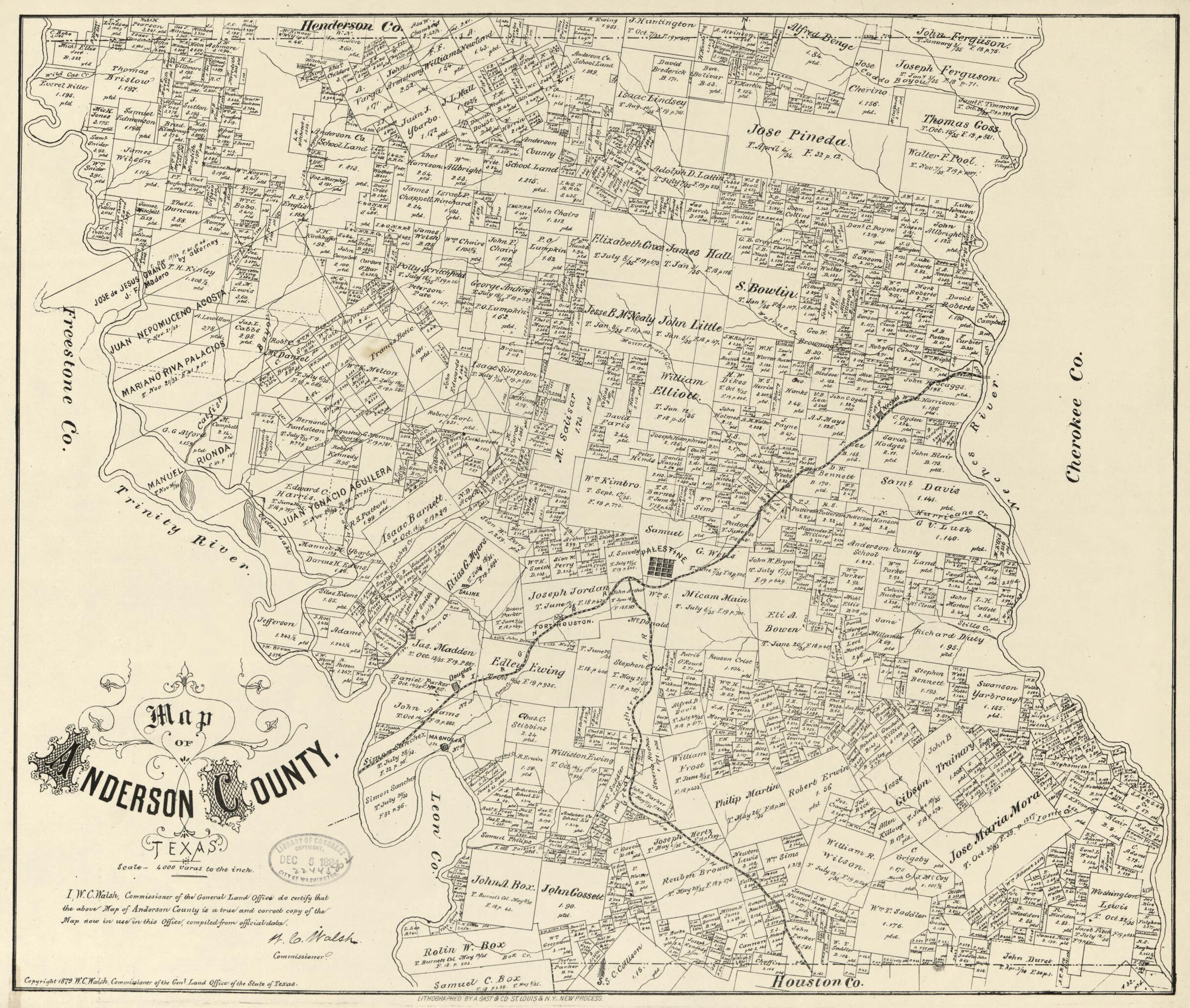 This old map of Map of Anderson County, Texas (Anderson County) from 1879 was created by Texas. General Land Office in 1879