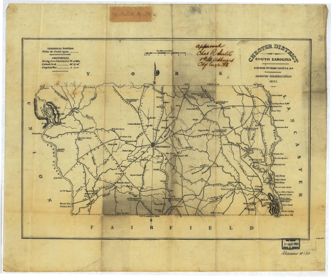 This old map of Chester District, South Carolina from 1825 was created by Charles Boyd, Robert Mills in 1825