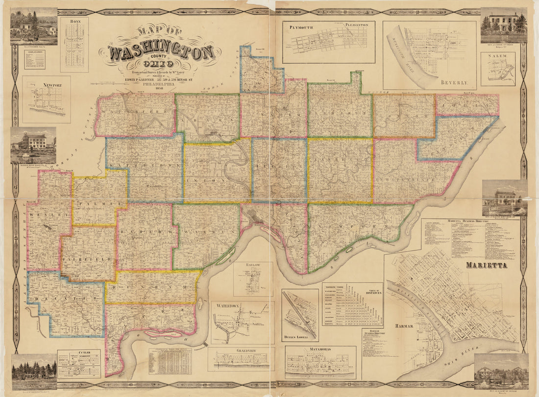 This old map of Map of Washington County, Ohio : from Actual Survey & Records by Wm. Lorey from 1858 was created by Wm. (William) Lorey in 1858