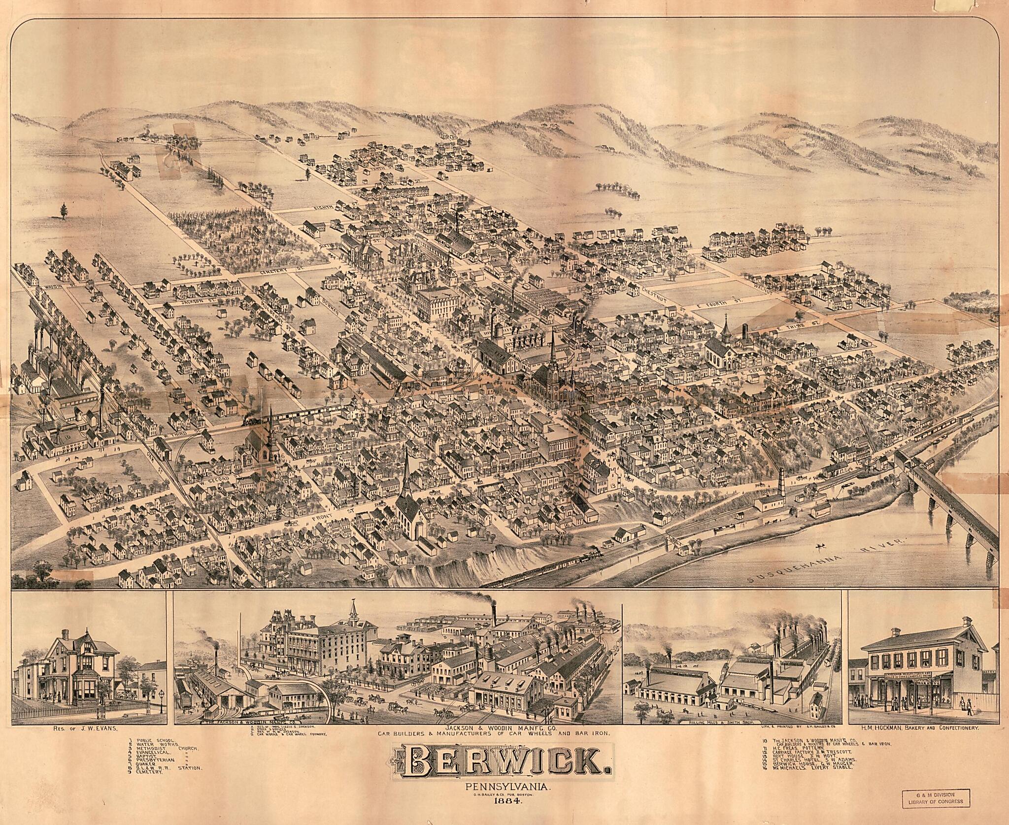 This old map of Berwick, Pennsylvania from 1884 was created by O.H. Bailey & Co in 1884