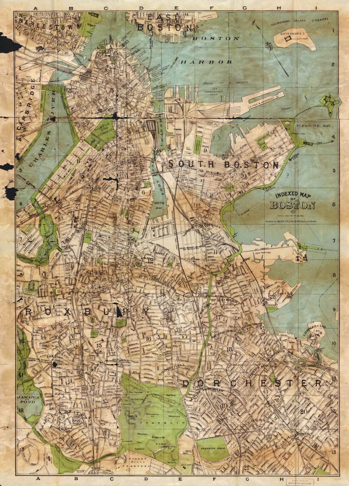 Indexed Map of Boston 1900 by Relic Map Company