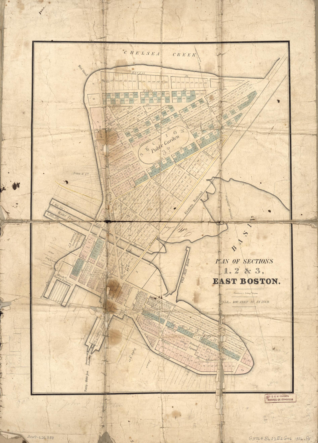 This old map of Plan of Sections 1, 2 & 3, East Boston from 1836 was created by Pendleton&