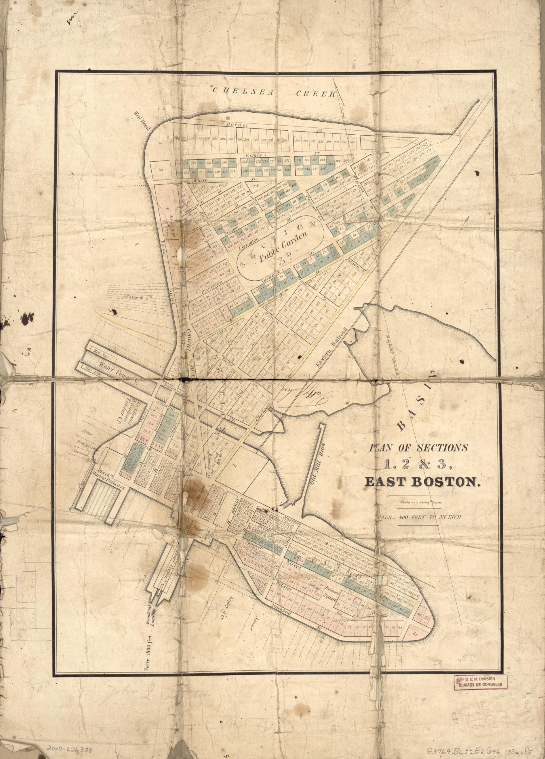 This old map of Plan of Sections 1, 2 & 3, East Boston from 1836 was created by Pendleton&