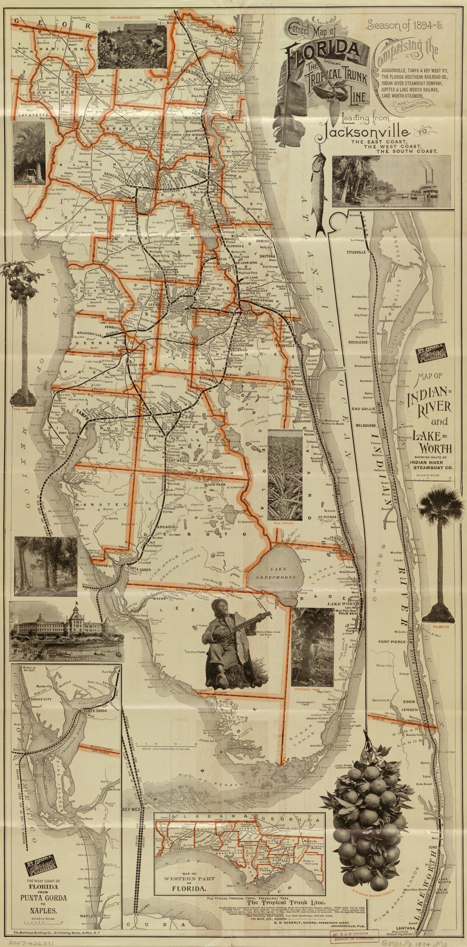 This old map of 5 : Showing the Tropical Trunk Line : Comprising the Jacksonville, Tampa & Key West R&