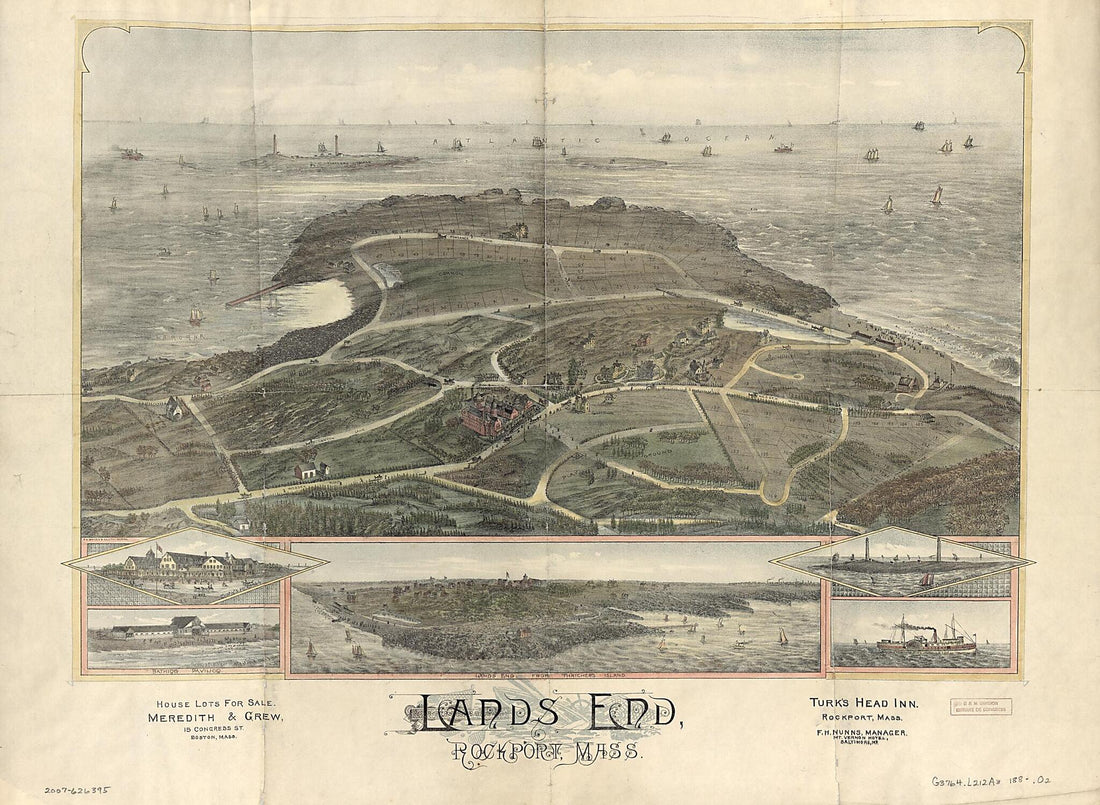 This old map of Lands End, Rockport, Massachusetts from 1880 was created by Meredith & Grew, O.H. Bailey & Co in 1880