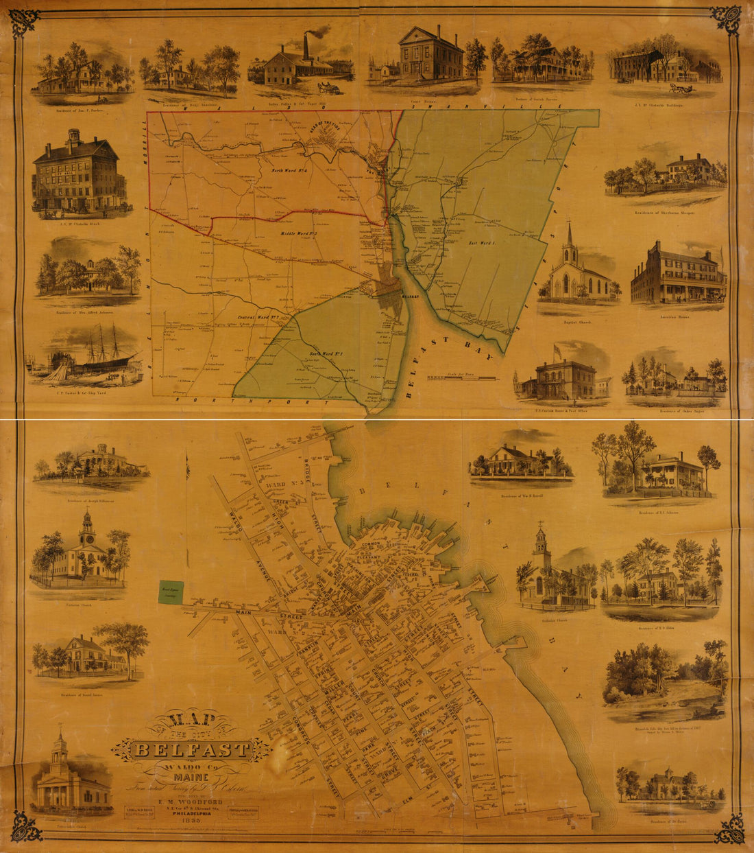 This old map of Map of the City of Belfast, Waldo Co., Maine from 1855 was created by D. S. Osborn, W. H. Rease, Wagner & M&