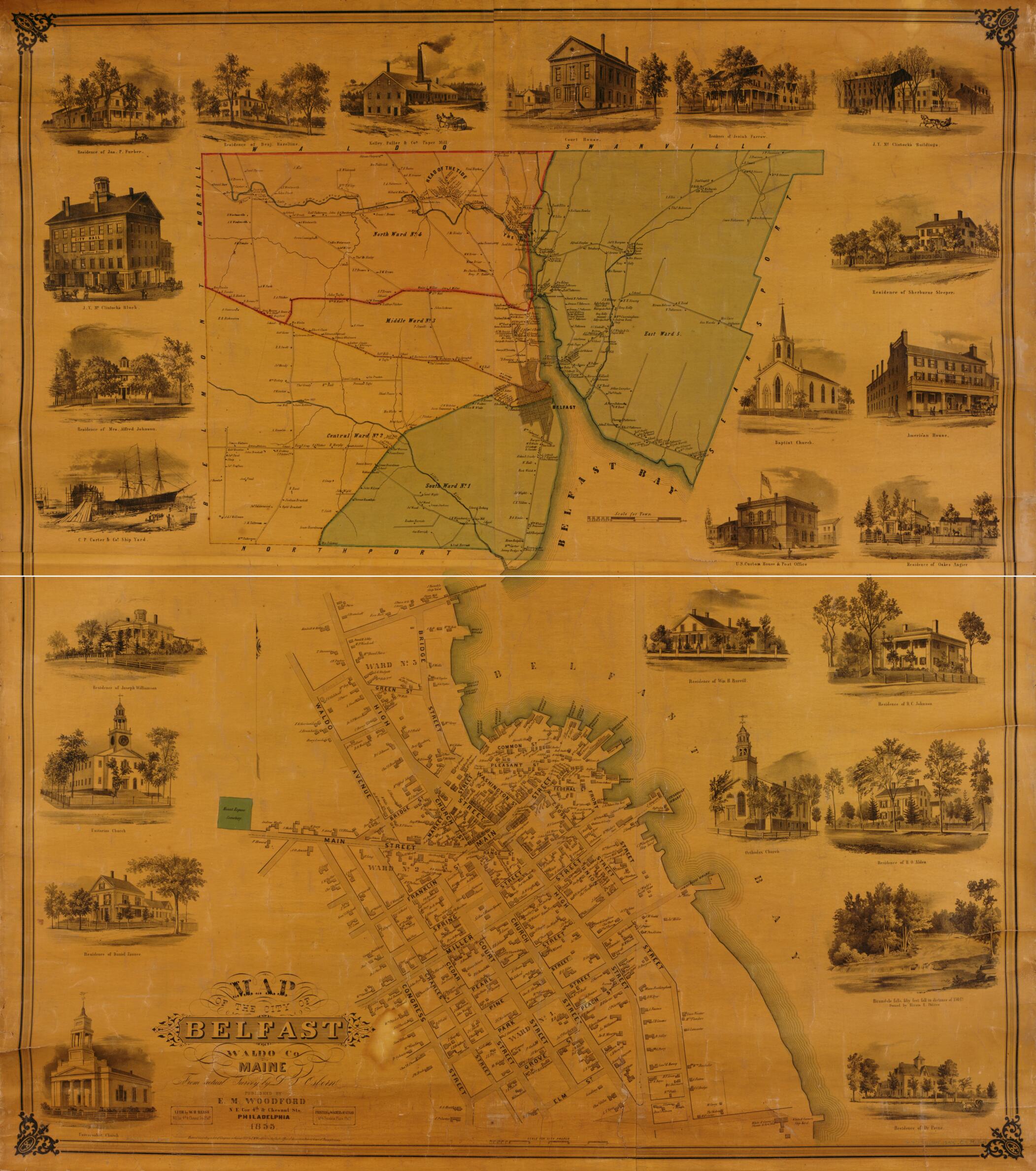 This old map of Map of the City of Belfast, Waldo Co., Maine from 1855 was created by D. S. Osborn, W. H. Rease, Wagner & M&